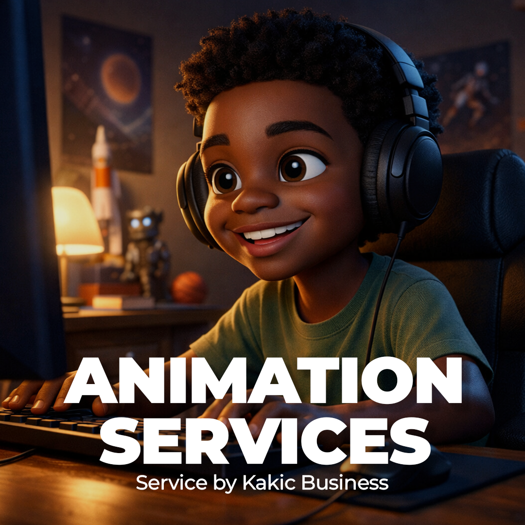 Animation Services by Kakic Business: A 3D animated character wearing headphones at a computer