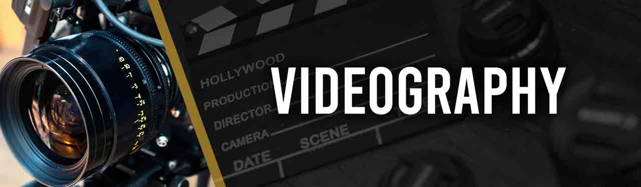 Professional videography service banner for Kakic Business. Features a videographer using a high-end cinema camera and stabilizer gimbal to film a scene in a modern office or gallery setting, emphasizing cinematic production quality.